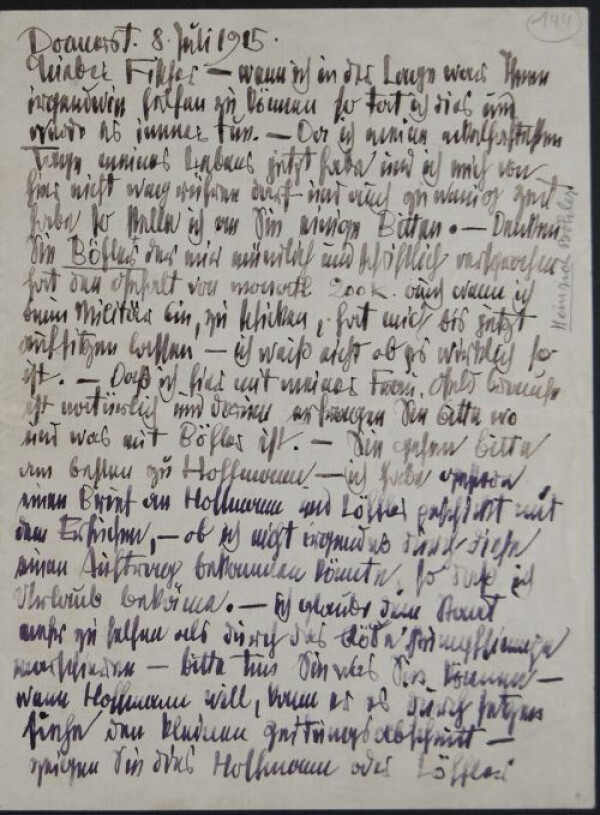 Brief von Egon Schiele an Johannes Fischer 