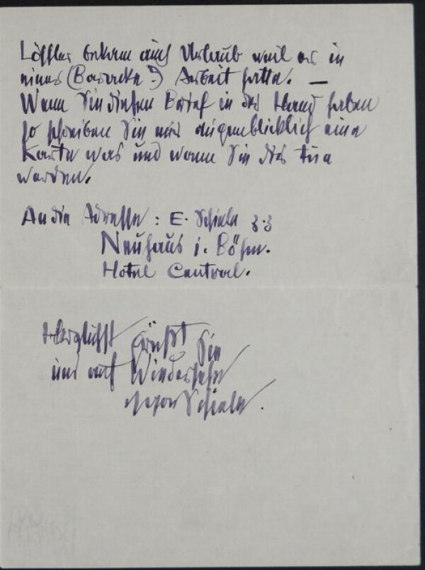 Brief von Egon Schiele an Johannes Fischer Bild 2