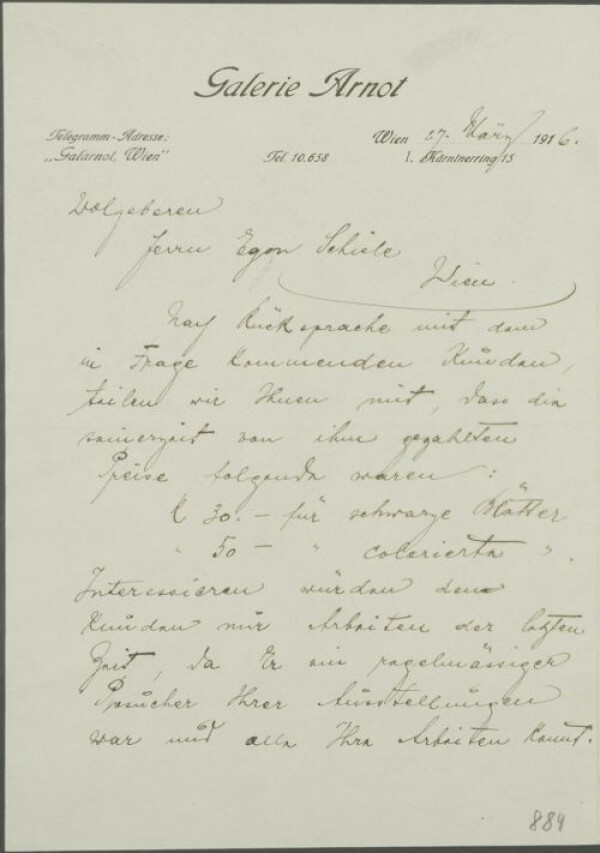 Brief von Guido Arnot an Egon Schiele 