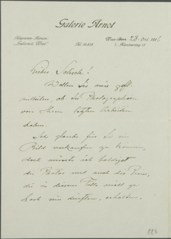 Brief von Guido Arnot an Egon Schiele 