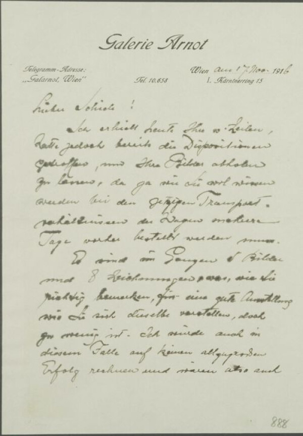 Brief von Guido Arnot an Egon Schiele 