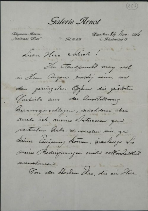 Brief von Guido Arnot an Egon Schiele 