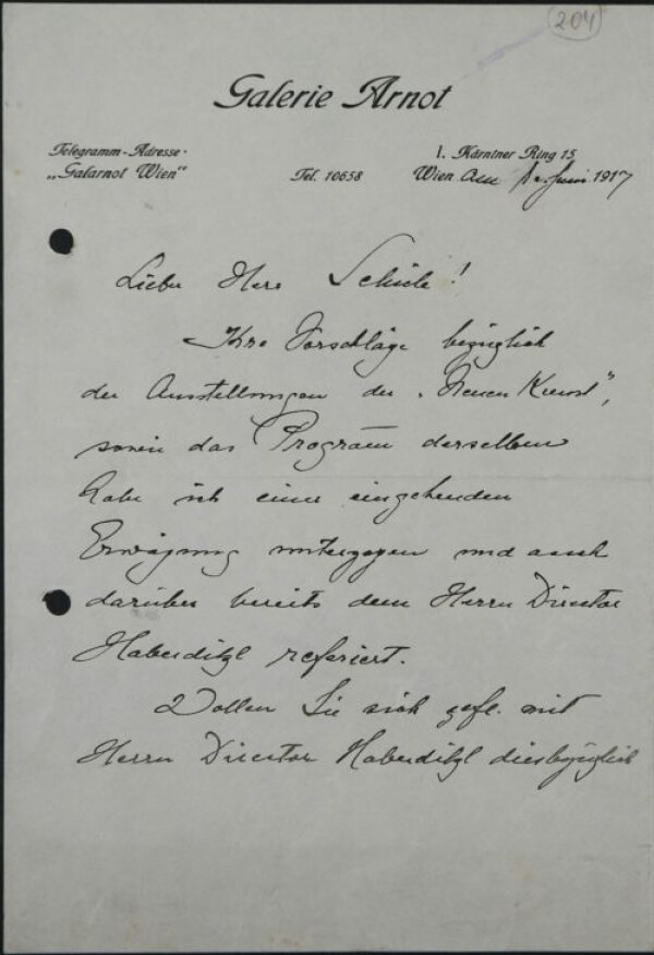 Brief von Guido Arnot an Egon Schiele 