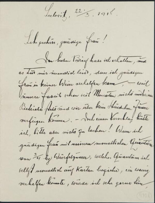 Letter from Alfred Pietras to Edith Schiele 