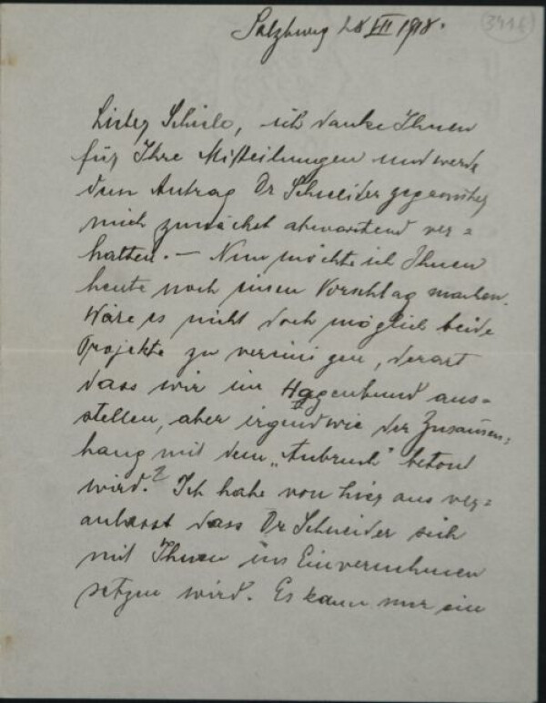 Brief von Felix Albrecht Harta an Egon Schiele 