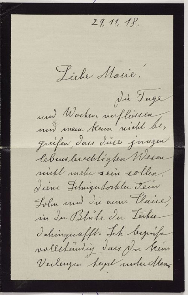 Letter of condolence from Olga Kussy to Marie Schiele on Egon and Edith Schiele’s death 