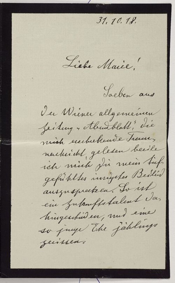 Letter of condolence from Olga Kussy to Marie Schiele on Egon Schiele’s death 