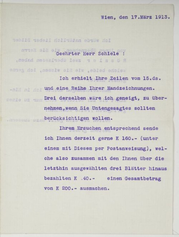 Brief von Carl Reininghaus an Egon Schiele 