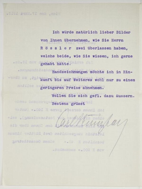 Brief von Carl Reininghaus an Egon Schiele Bild 2