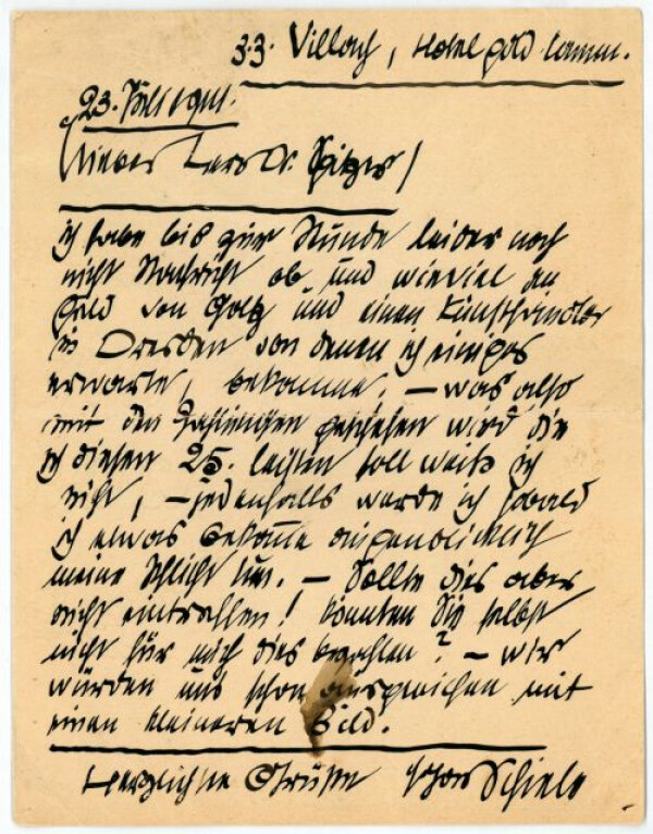 Brief von Egon Schiele an Alfred Spitzer 